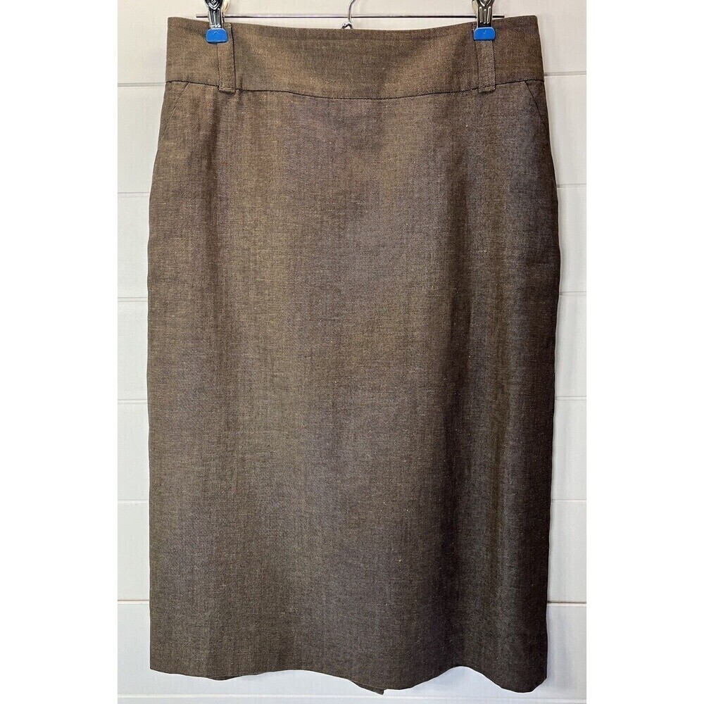 Vtg Y2K Banana Republic Brown Linen Blend Pencil Skirt Pockets 6 Dark Academia